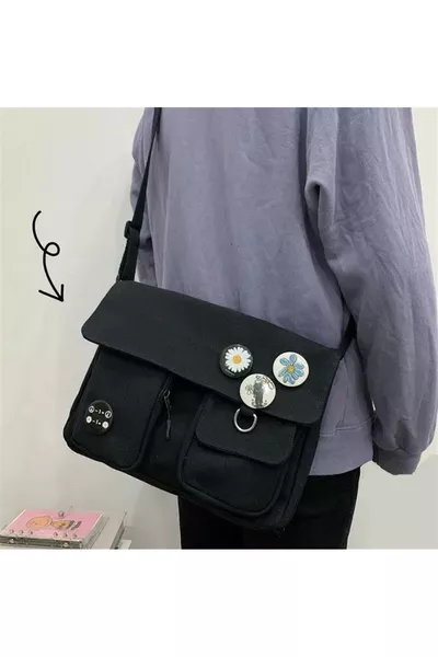 dompuleri moda Harajuku Unisex Cepli Unisex Siyah Postacı Çantası