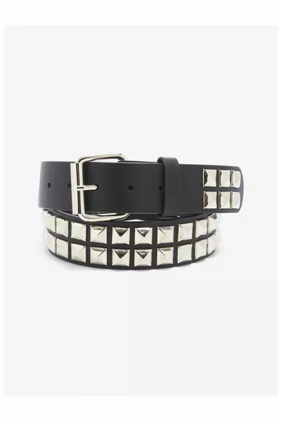 Ceinture métallisée double rangée entièrement pyramidale de couleur argent de 3 cm