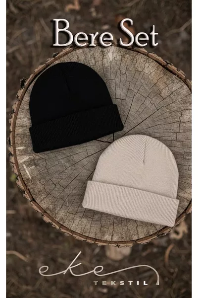 Unisex Foldable Stone, Black 2-Piece Beanie Set PIECENEW