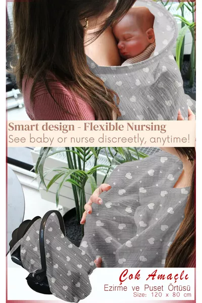 Nursing Cover with Boning, Oeko-Tex Certified Organic Fabric,  cm Nursing Apron, % Cotton, Gray