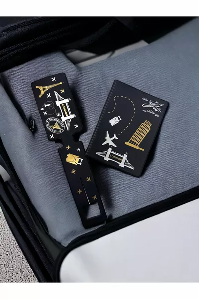 2-Piece Vegan Leather Passport Holder Travel Set Passport Cover and Luggage Tag 2-Piece Set