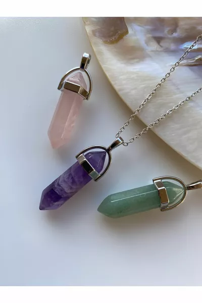 Natürliche Steinketten-Set, 3-teilig (Amethyst, Aventurin und Rosenquarz)
