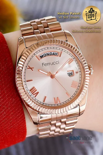 Bakır Rose Gold Takvimleri Aktif Kadın Kol Saati Fc.tm.