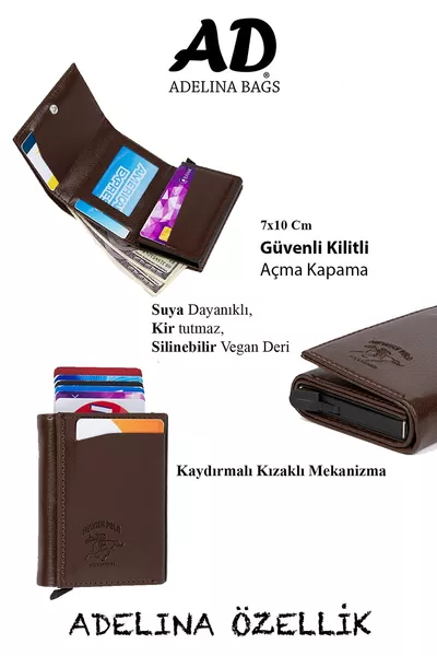 Portafoglio Unisex Adelina in Pelle Marrone Scuro con Meccanismo Automatico e Scivolo per Carte (CM)