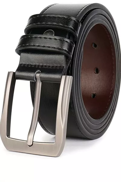 Ceinture en cuir pour homme noire avec couture, 4 cm