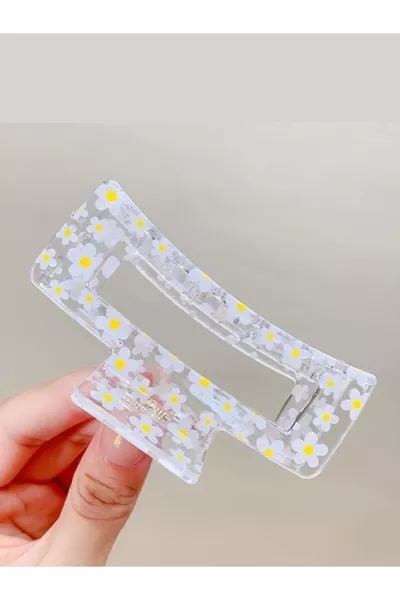 Fermaglio per capelli in acrilico con motivo margherita | 8 cm | Accessorio per capelli da donna | Design estivo trasparente