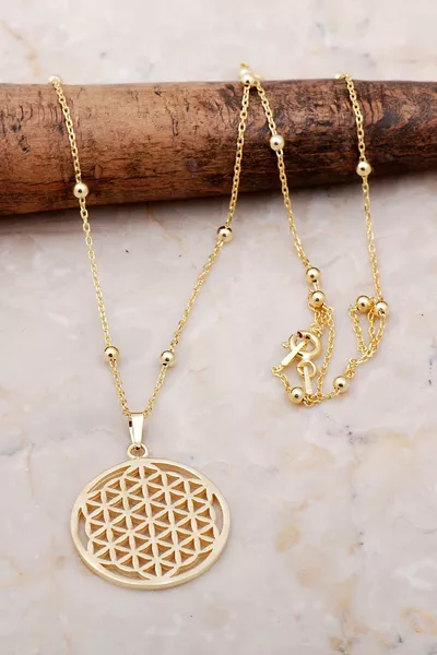 Flower of Life Gold-Plated Dorica Silver Necklace