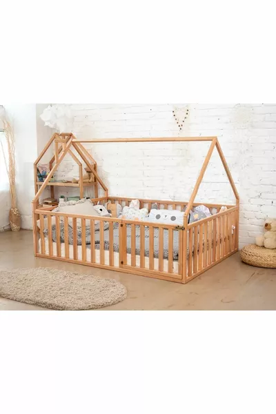 سرير مونتيسوري خشبي - سرير خشبي صلب - سرير أطفال ورضع مونتيسوري