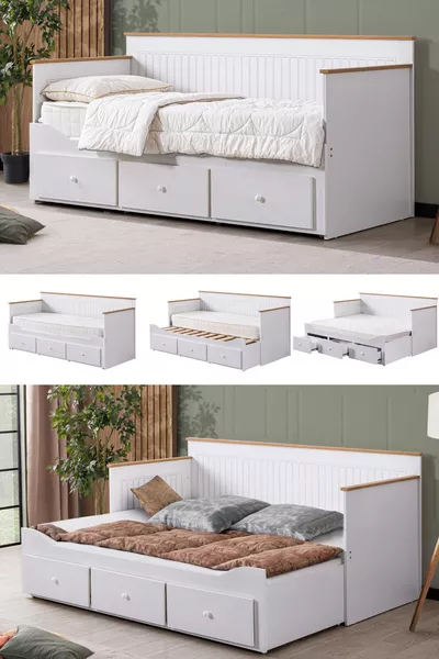 Yavrulu Karyola, Marmaris Divan Karyola Çekmeceli Açılır Çift Kişilik Karyola + Soft Yatak