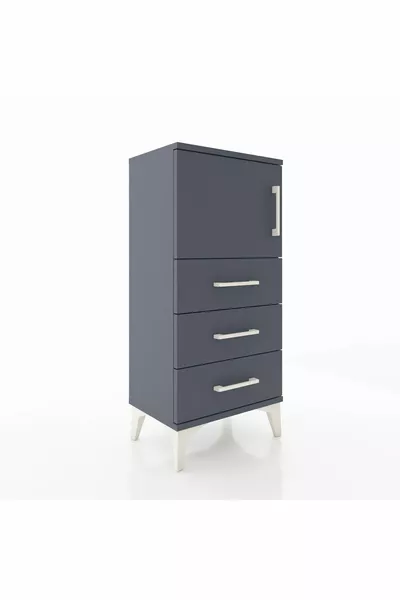 Arges Komodin Tek Raflı 3 Çekmeceli Tek Kapaklı  Antrasit-Antrasit