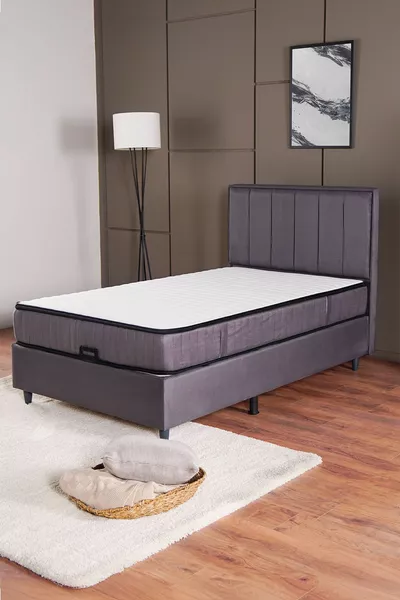 طقم سرير رويال بلس مع صندوق، رأس سرير، مراتب بنوابض ووسادة، أنثراسيت