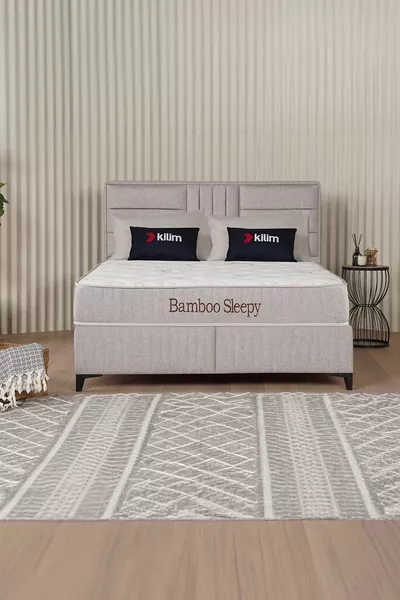 Bamboo Sleepy Storage Bed Base and Headboard Set Beige (Mattress Not Included)