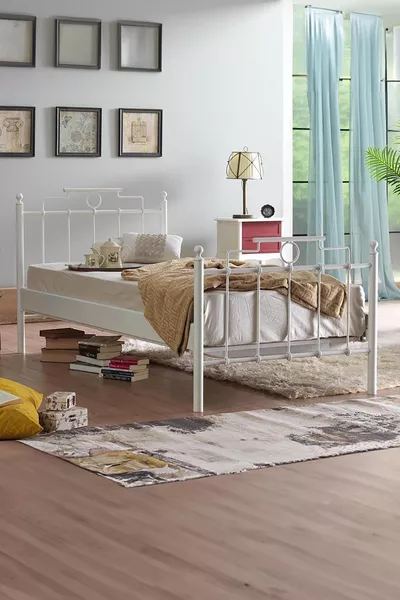 Lit en métal forgé Hatkus pour une personne - blanc (avec lattes en bois)