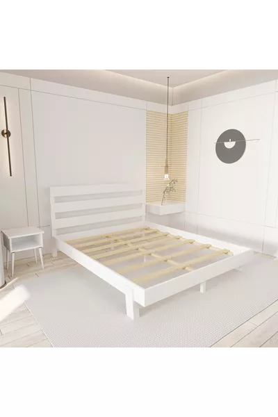 Natura New Model Weißes Kiefernholz-Bettgestell und zwei Nachttische Set