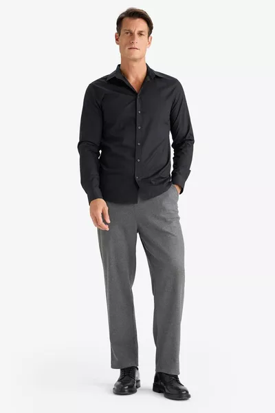 % Pamuk Slim Fit Dar Kesim İtalyan Yaka Non Iron Ütü Gerektirmeyen Uzun Kollu Gömlek SP