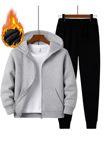 Мужской серый спортивный костюм с двумя молниями