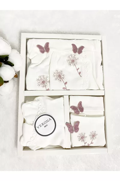 Gift Box Baby Girl 5-Piece Organic Hospital Set with Butterfly Embroidery, Newborn Outfit cm 0-3 Months