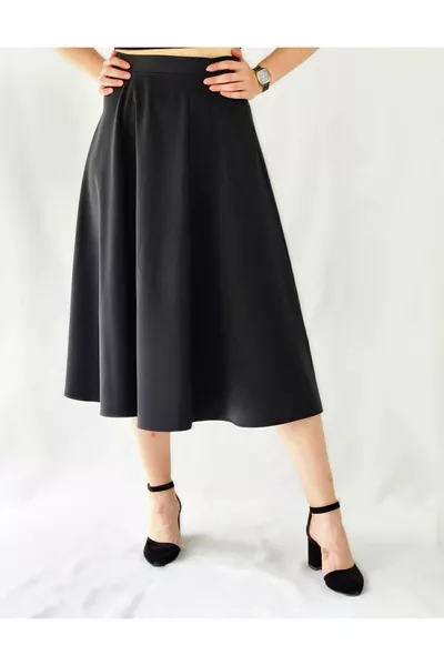 Damen Schwarzer Sechsteilig Gewebter Maxi Glockenrock