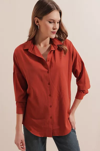  Oversize Long Basic Shirt - Brick