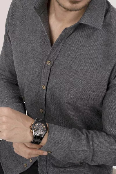 Мъжка риза Slimfit сивокафяв цвят с подаръчна кутия