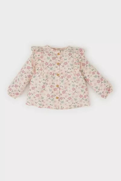 Mädchenbluse aus Twill mit Blumenmuster, Rundhalsausschnitt und langen Ärmeln SP