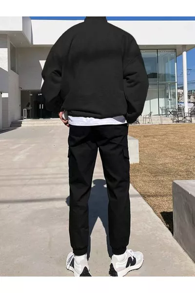 black Los Angeles printed high-neck half-zip sweater