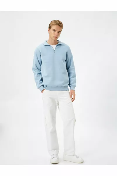 Half-Zip Sweatshirt High Neck Long Sleeve Fleece