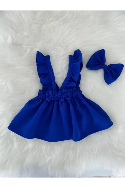 Ensemble salopette et bandeau bleu marine pour bébé fille