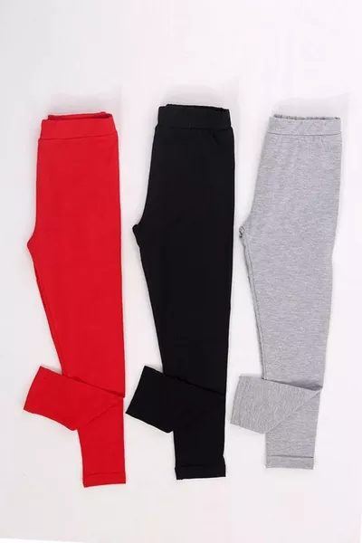 Set da 3 Leggings Lunghi Basic in Cotone con Lycra per Bambina