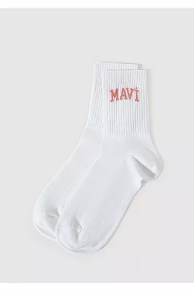 Chaussettes blanches à chevilles avec logo 