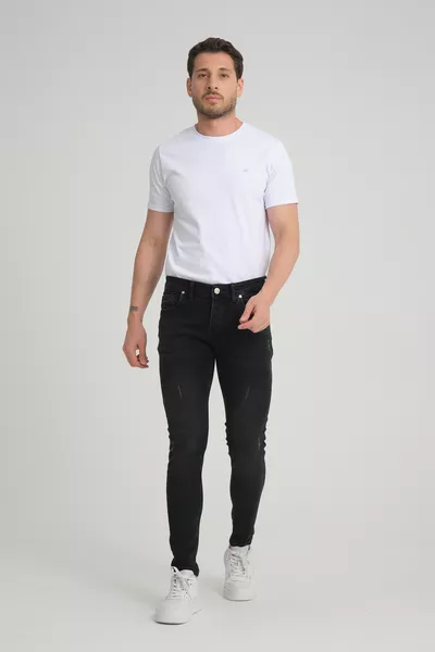 Erkek Siyah Tırnaklı Skinny Fit Pantolon