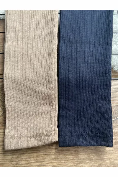 Set di 2 leggings per bambini in coste con chiffon