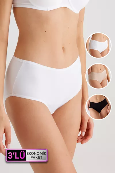 Dames 3-delige Economisch Pakket Zwart-wit-huid  Maxi Cut Katoen Basic Slip