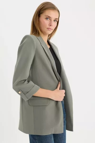 Regular Fit Jacket Collar Basic Plain Blazer Jacket AU