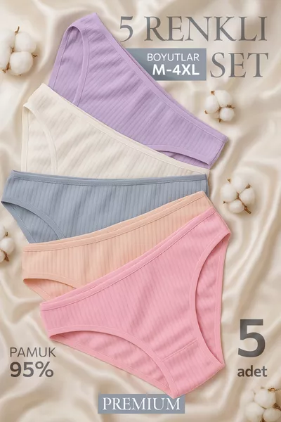 Baumwoll Damen Ripp-Slip 5er Set Normale Taille