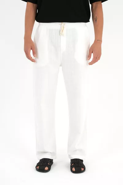 بنطلون مريح للرجال من الكتان بمظهر مريح، أرجل واسعة، الموسم الجديد