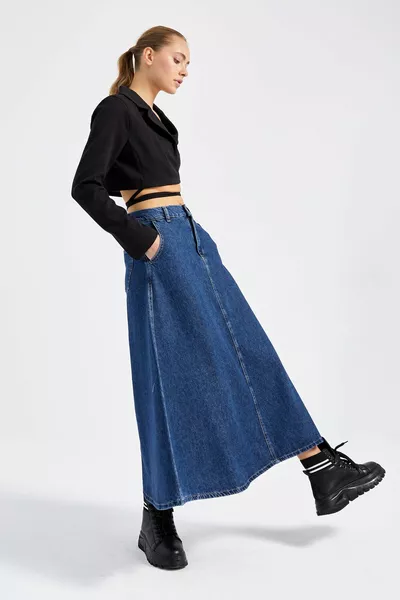 Gonna in denim da donna con taglio blu di tipo A
