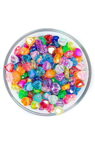  غرام - خرز بلاستيكي قلبي ملون مختلط بلمعان 9 ملم، ( غرام - حوالي  قطعة)