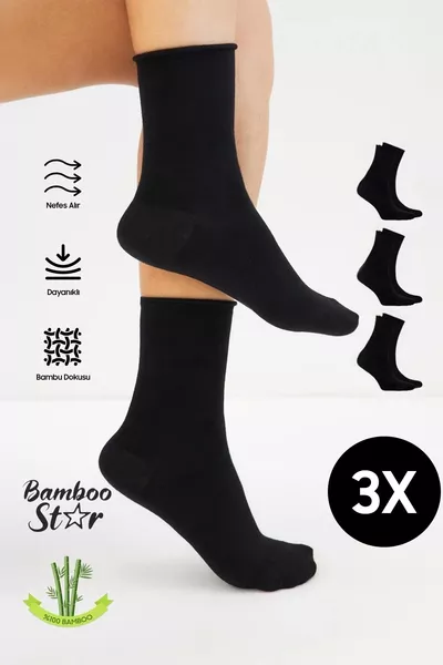 جوارب نسائية من البامبو بدون رباط باللون الأسود، جوارب سُفلية بدون درز، حزمة من 3 / جوارب غير ضاغطة / لا تترك أثراً