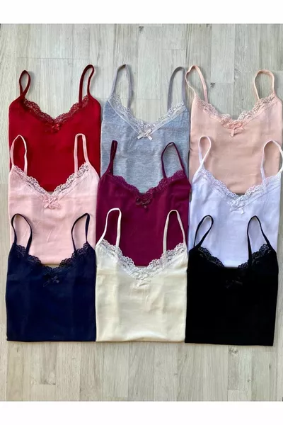 9 قطع (جميع الألوان المتوفرة في المخزون) صدرية من القطن مع أربطة رقيقة وحمالات دقيقة وتفاصيل دانتيل مع الليكرا