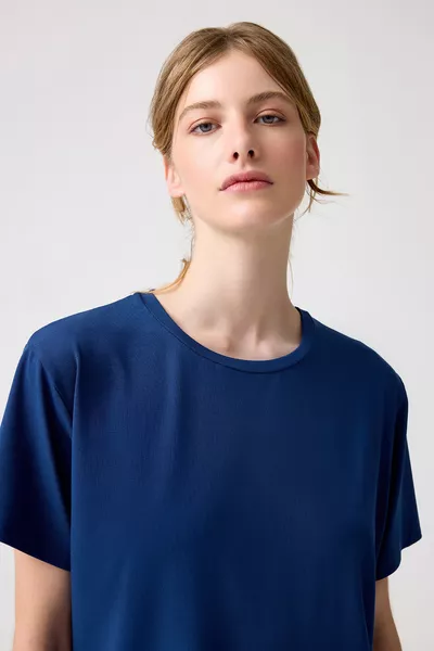 x Melodi Lacivert Oversize Geniş Kalıp Tişört Boyfriend T-Shirt