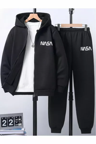 Fermuarlı NASA  Baskılı Unisex Alt Üst Eşofman Takımı