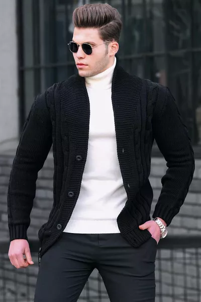 كارديغان أسود مضفر 