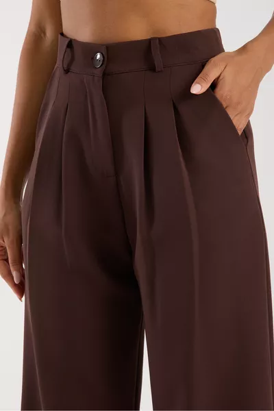 بنطال Palazzo عالي الخصر من القماش المطوي للنساء