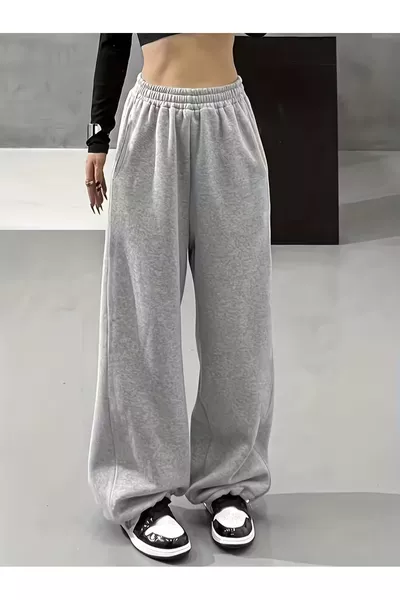Winter Double Pair of Black Grey Straight-Leg Loose Sweatpants