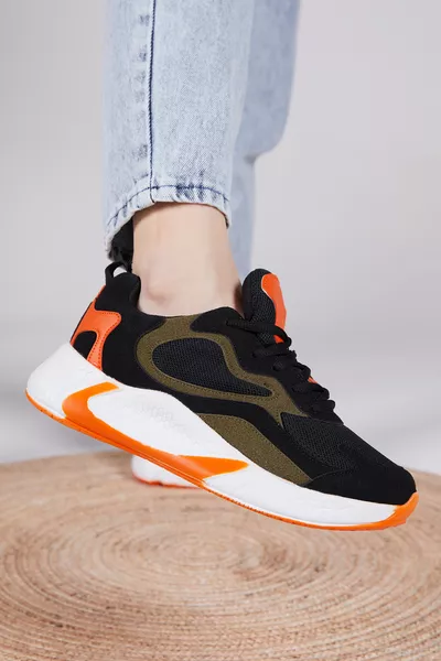 حذاء رياضي أسود برتقالي للجنسين 