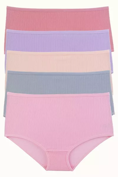 Women's Underwear 5-Pack High-Waist Stretch Cotton Ribbed Lilac