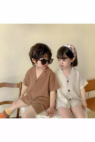 Boys & Girls Unisex Summer % Cotton Linen Shirt and Shorts Set