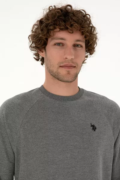 سويت شيرت بسيط للرجال، بقصة عادية، وياقة دائرية، بلون أنثراسيت ميلانج، رفيع 