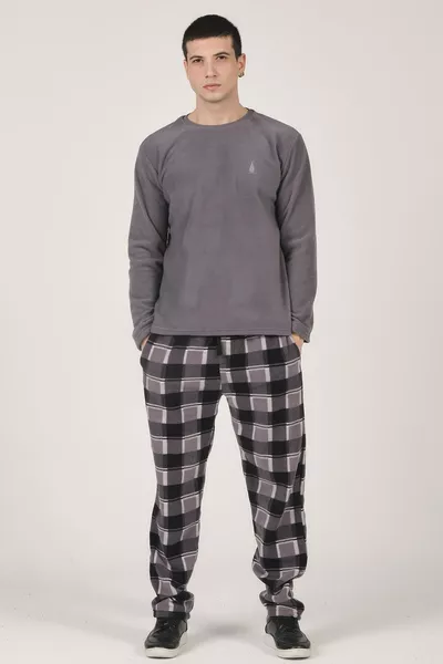 طقم بيجامة قطني رجالي مربعات بتصميم مريح